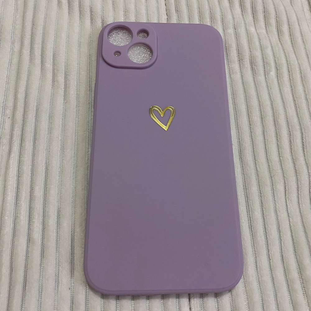 Purple IPhone 14 Phone Case With Gold Heart, Brand New